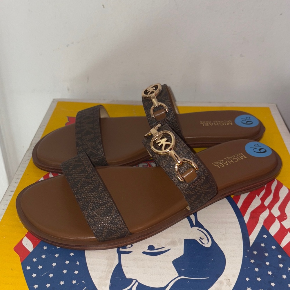 Michael Kors Dark Brown Logo Sandals size 6.5 - Picture 3 of 5